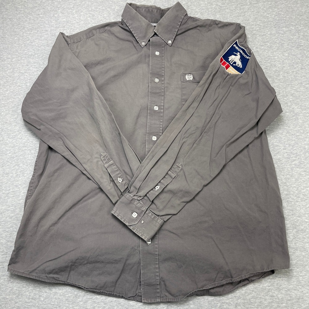 Cinch Shirt Mens M PRORODEO PRCA Patch Gray Long Sleeve Button Down Cotton GOOD